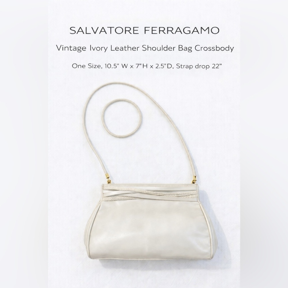 Salvatore Ferragamo Vintage Ivory Leather Shoulder Bag Crossbody